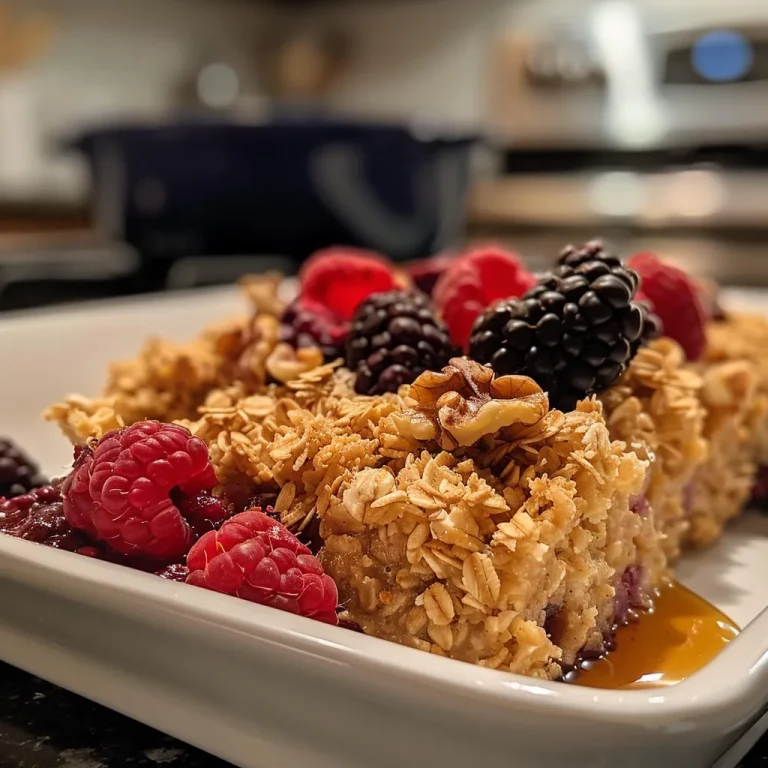 One Bowl Wonder: Simple Baked Oatmeal That Delivers Delight Close-up of a bowl of baked oatmeal topped with mixed berries and nuts.