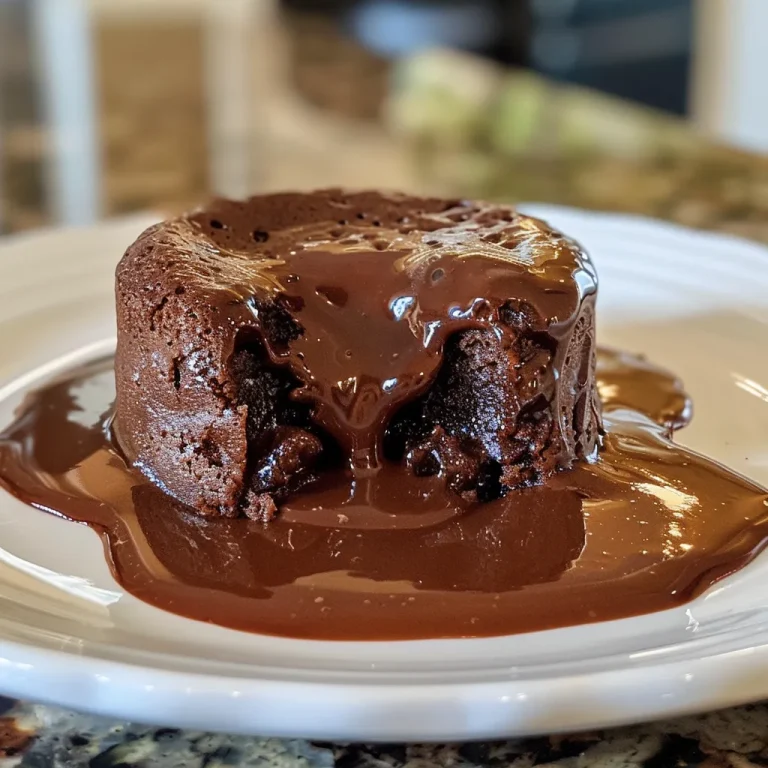 Indulge in Decadence: Your Easy Chocolate Lava Cake Awaits! Close-up side view of a melting chocolate lava cake on a plate.