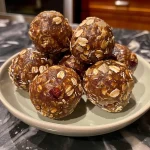 Close-up of Date Energy Balls with a textured surface.