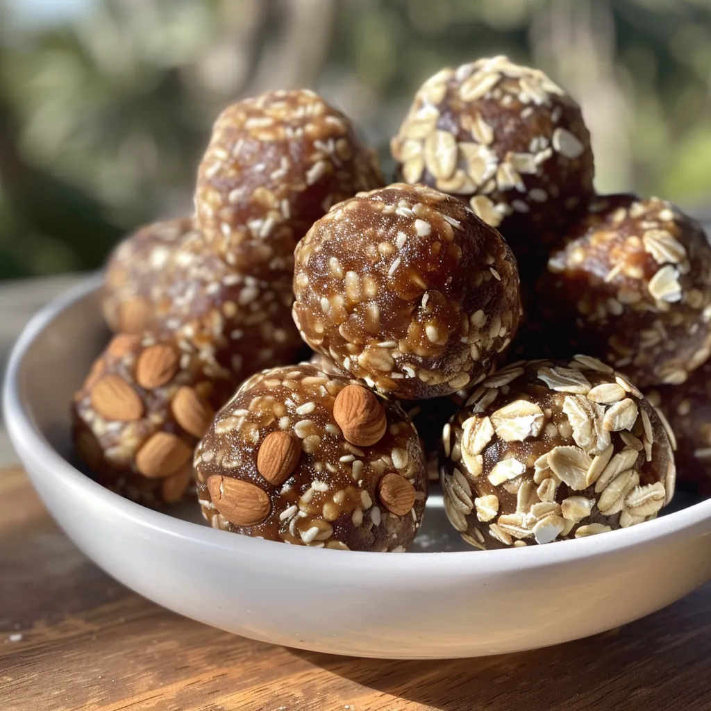 Side view of Date Energy Balls showcasing their round shape.
