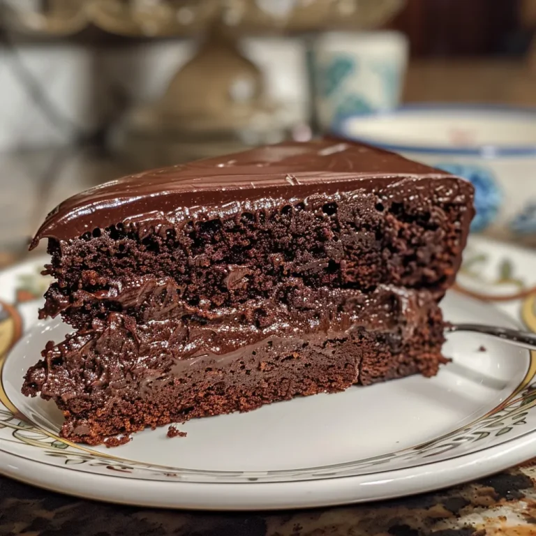 Decadent Delight: Your Go-To Gluten-Free Chocolate Cake Recipe Close-up side view of a rich gluten-free chocolate cake on a plate.