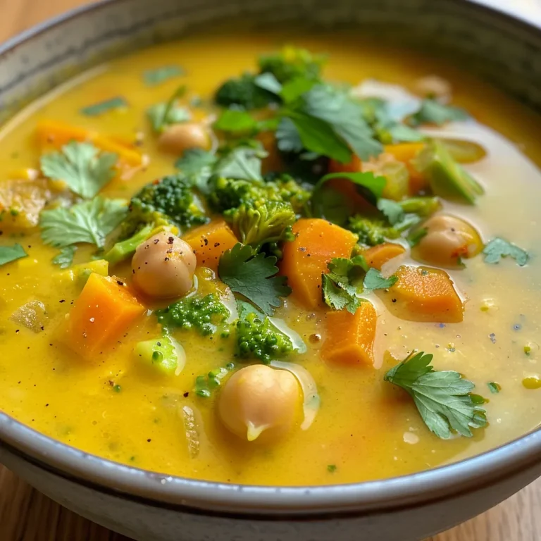 Nourish Your Body with This Simple Anti-Inflammatory Golden Detox Soup Close-up view of a bowl of golden detox soup with vegetables and spices.