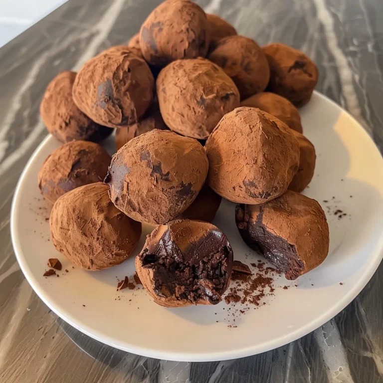 Close-up view of rich, dark keto chocolate truffles on a wooden surface.
