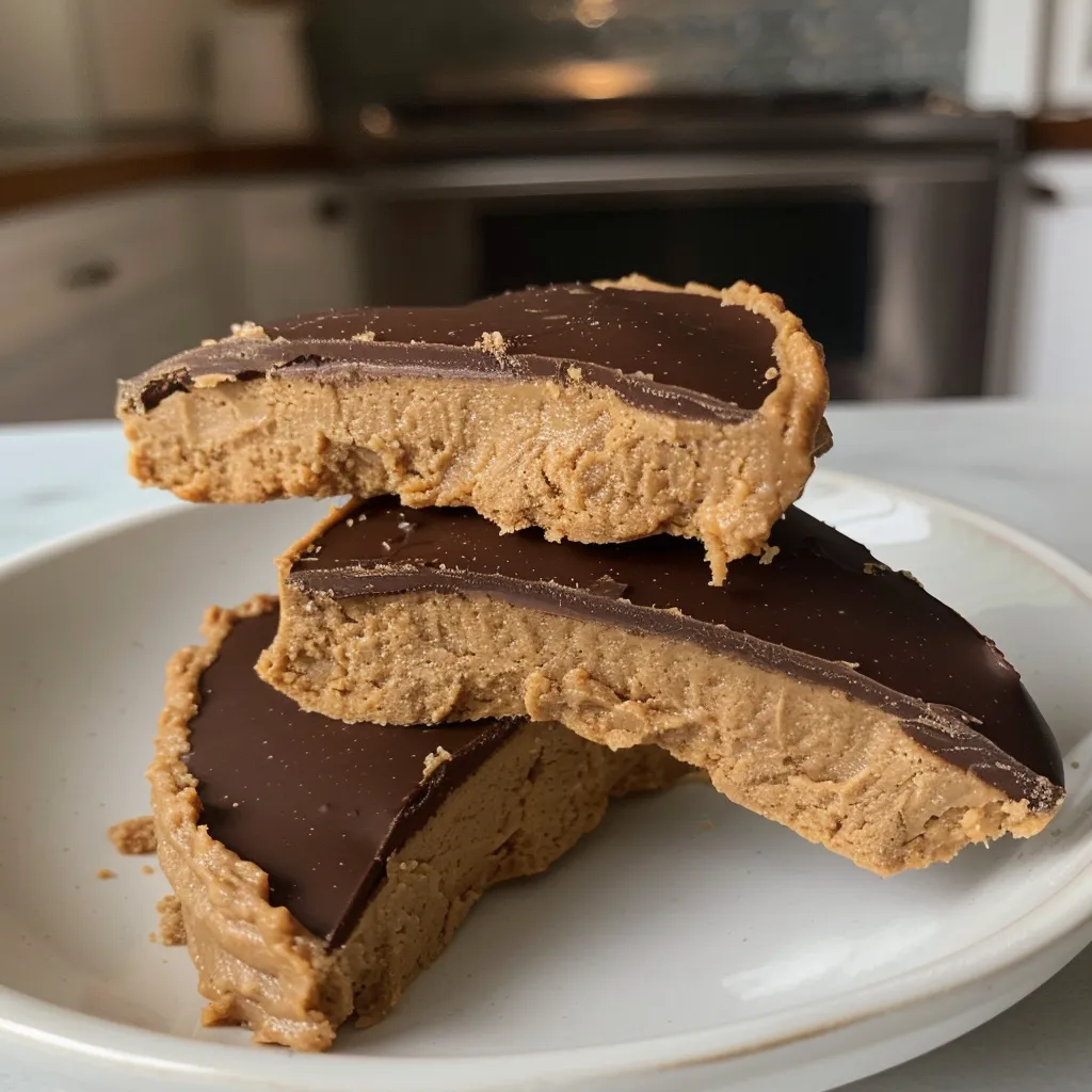 Side view of heart-shaped chocolate treats filled with peanut butter.