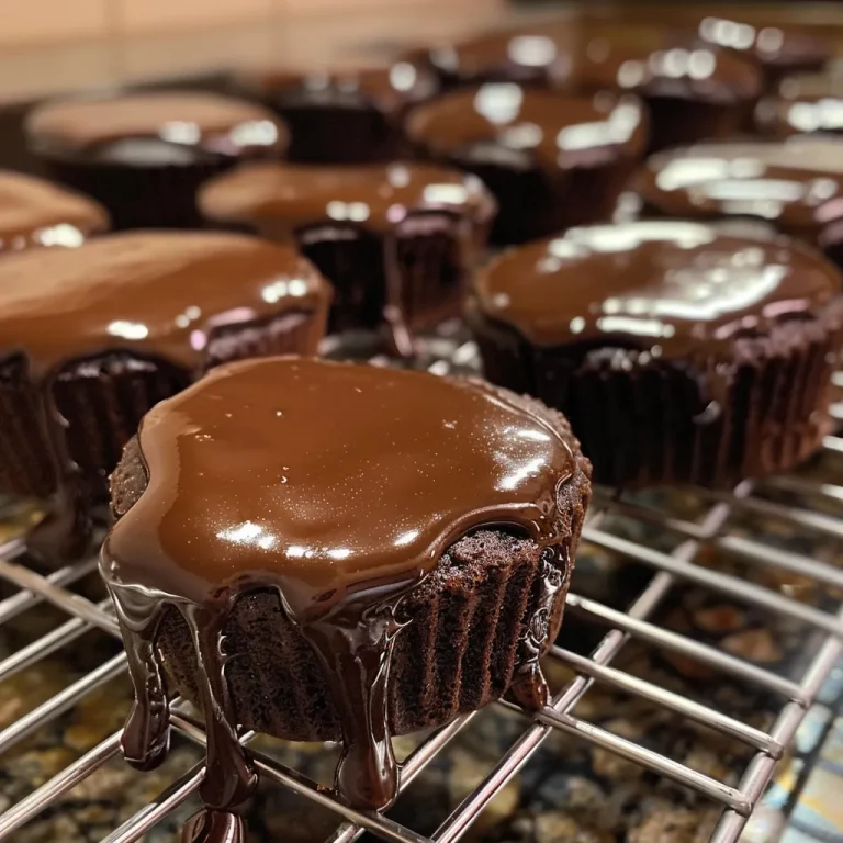 Close-up view of mini chocolate cakes garnished with fresh berries, showcasing a smooth ganache.