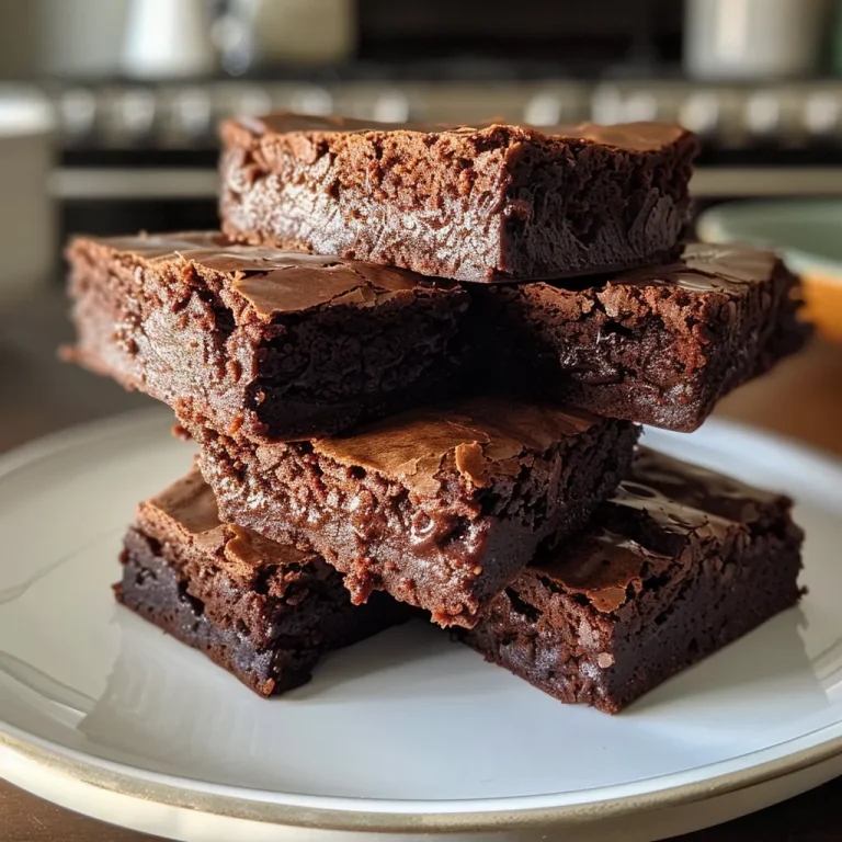 A close-up side view of decadent sugar-free chocolate brownies on a plate.