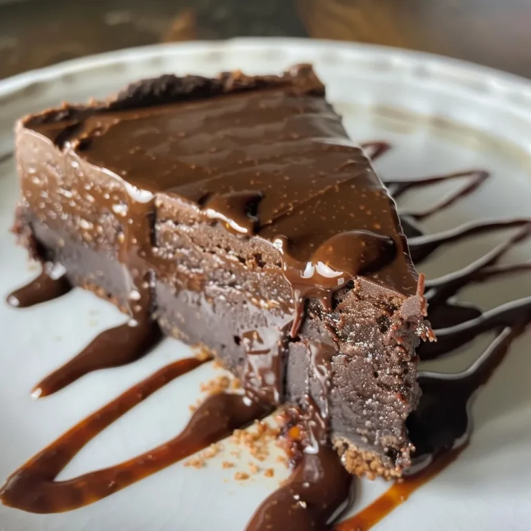 Close-up of a dessert pan filled with layers of sugar-free chocolate cream and a crumbly crust.