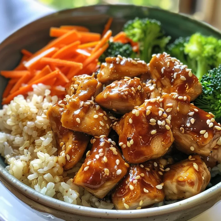 Close-up view of Teriyaki Chicken Bowl with colorful stir-fry vegetables.