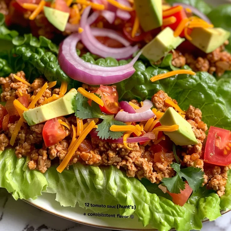 A close-up view of ground turkey taco lettuce wraps filled with colorful ingredients.