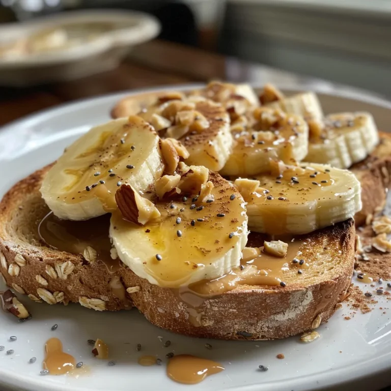 Close-up of almond butter banana toast topped with walnuts and chia seeds.