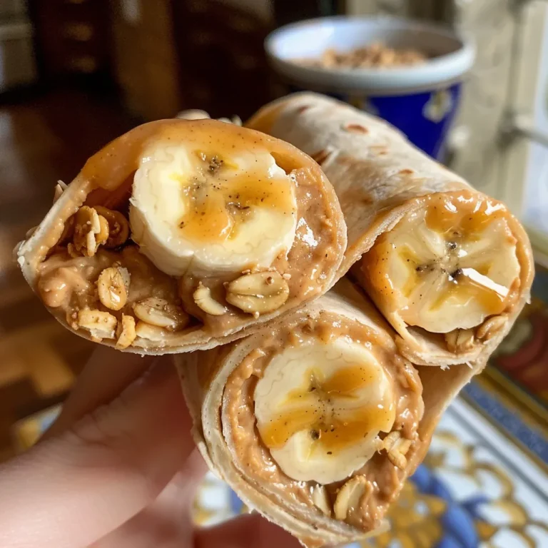Close-up view of a Banana Peanut Butter Roll-Up, showcasing the vibrant filling.