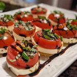 Close-up of Caprese Ladybug Appetizers with mozzarella, tomatoes, and olives.