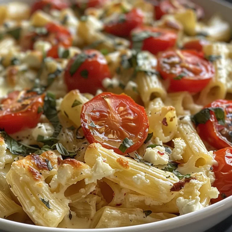One-Pan Wonder: Whip Up Creamy Baked Feta Tomato Pasta in No Time! Creamy Baked Feta Tomato Pasta with cherry tomatoes and feta cheese.