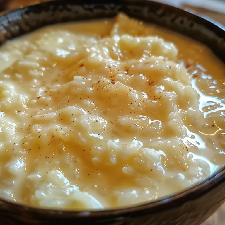 Close-up view of creamy coconut rice pudding in a bowl.
