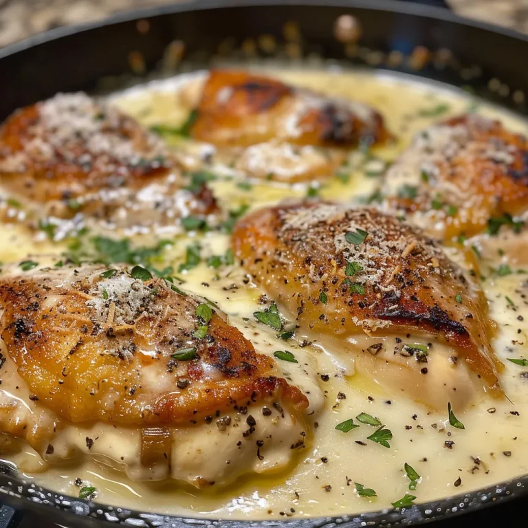 Close-up view of creamy garlic parmesan chicken with a rich sauce.