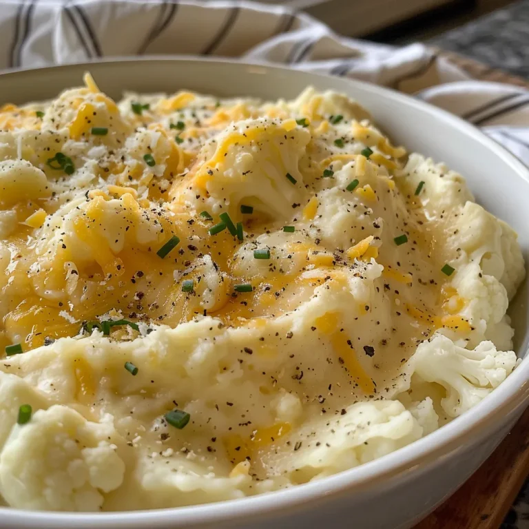 Indulge in Comfort: Creamy Keto Loaded Cauliflower Mash with a Twist of Browned Butter Close-up view of creamy keto cauliflower mash topped with browned butter and chives.