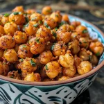 Close-up view of crispy, golden-brown chickpeas in a bowl.