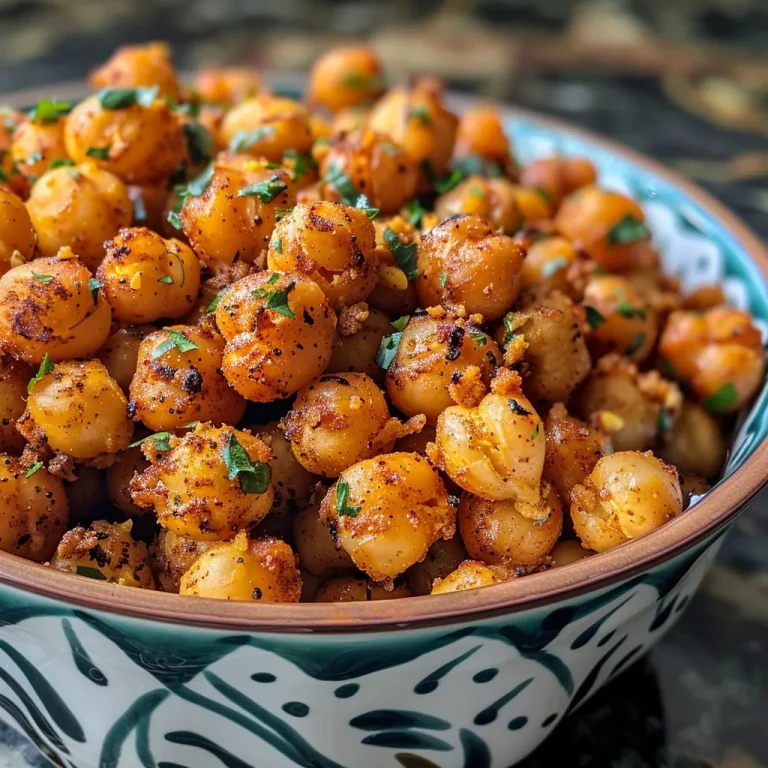 Close-up view of crispy, golden-brown chickpeas in a bowl.