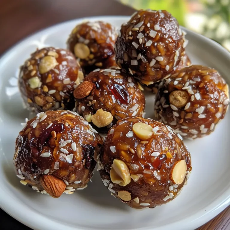 Close-up of a plate with date nut balls, showcasing a mix of nuts and coconut.