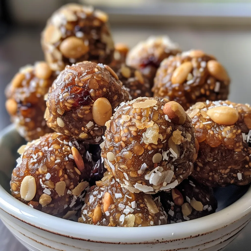 Side view of delectable dates ladoo, featuring a variety of nuts and visually appealing textures.