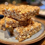 A close-up side view of Easy Lemon Oat Bars showcasing their texture and ingredients.
