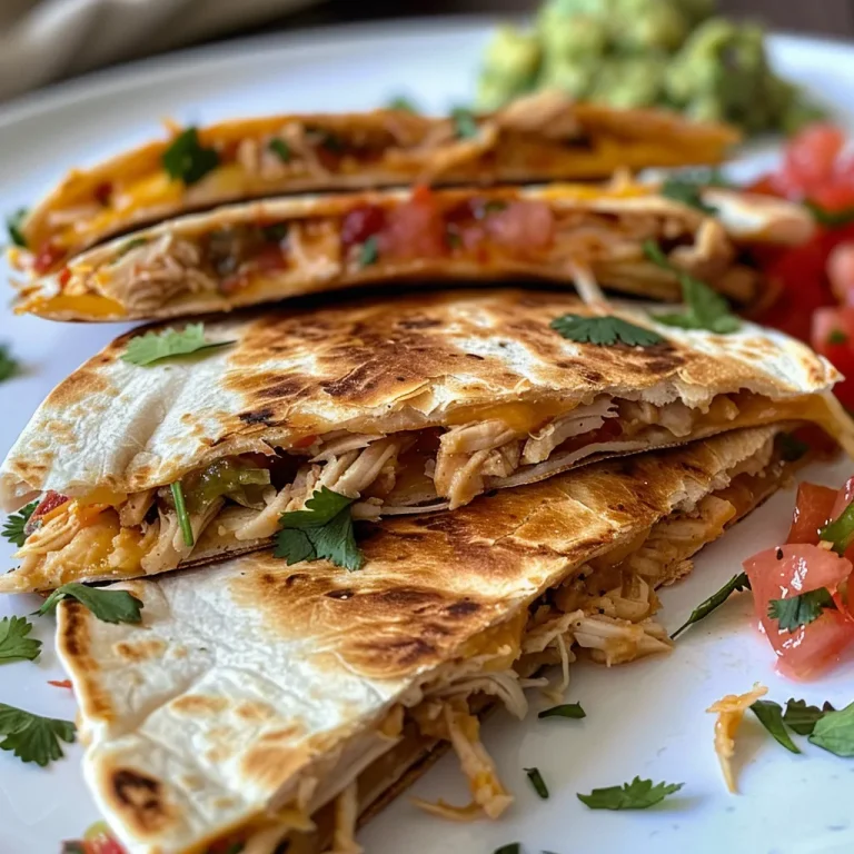 Close-up of mini chicken quesadillas garnished with cilantro.