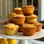 Close-up of gluten-free lemon muffins with a golden-brown crust.