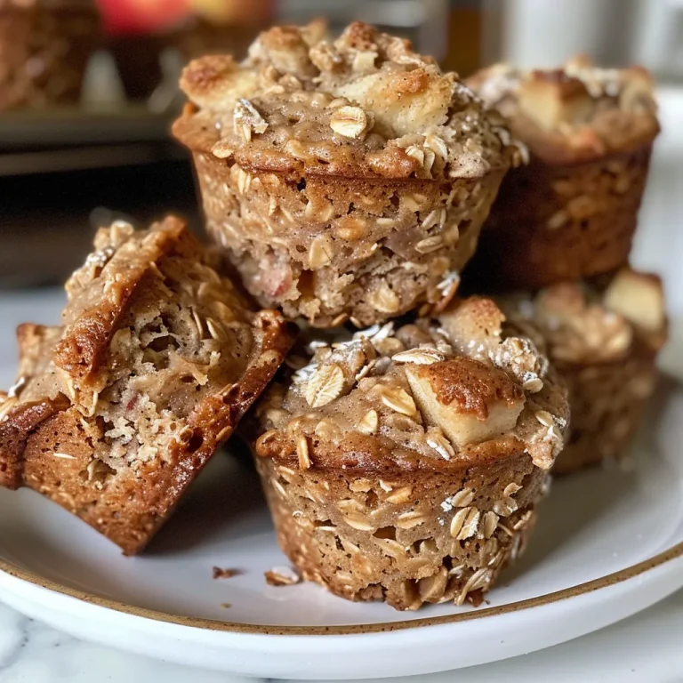 Close-up view of healthy apple cinnamon oat muffins with a golden-brown crust.