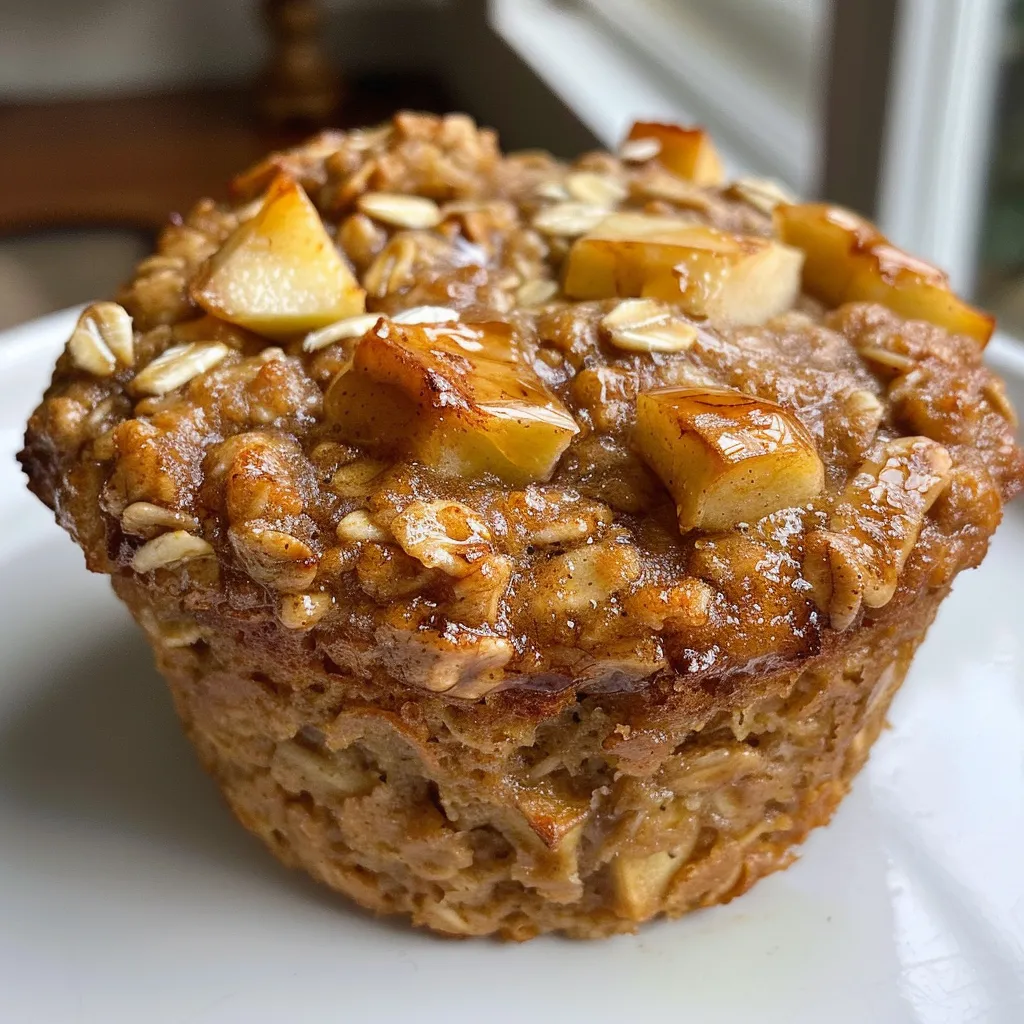 Side view of freshly baked apple cinnamon oat muffins showcasing a moist texture.