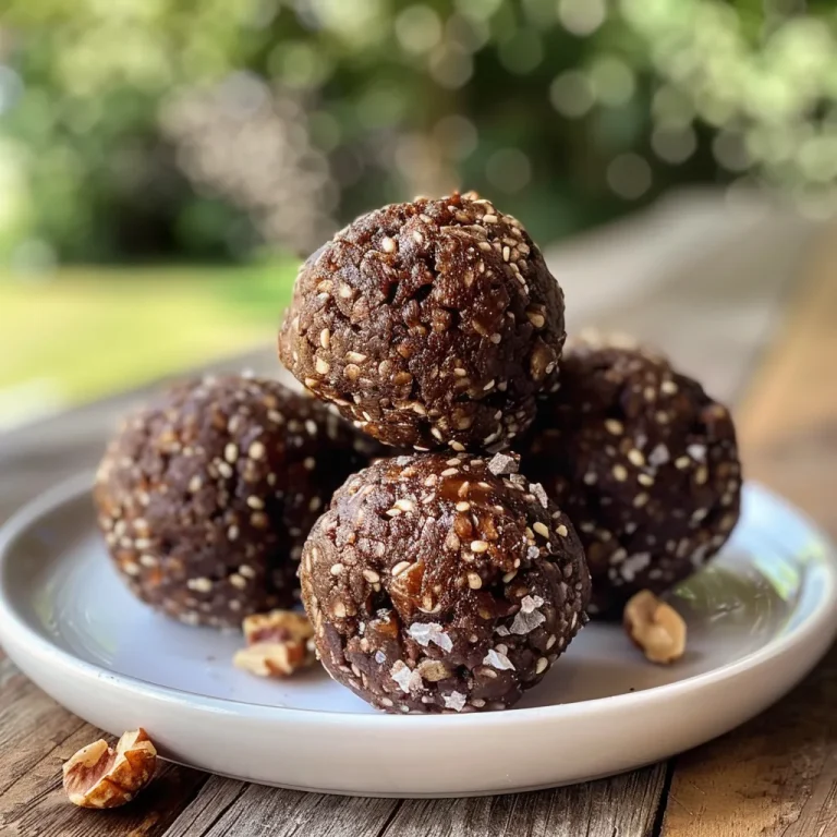 Close-up of healthy cocoa date balls on a wooden surface.