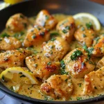 Juicy Lemon Butter Chicken garnished with parsley, served on a plate.