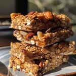 Close-up view of No Bake Granola Bars arranged on a plate, showcasing their texture.