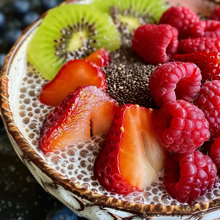 Embrace the Magic of Overnight Chia Pudding: Simple, Nourishing, and Oh-So-Delicious! Close-up of a creamy chia pudding topped with fresh berries.