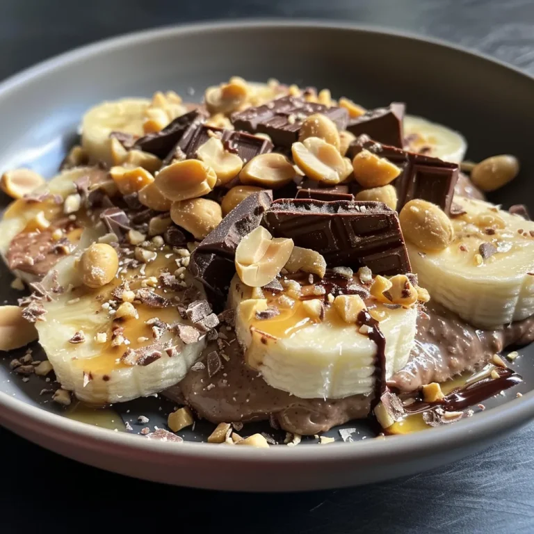 Close-up view of peanut yogurt banana chocolate clusters featuring sliced bananas and a chocolate coating.