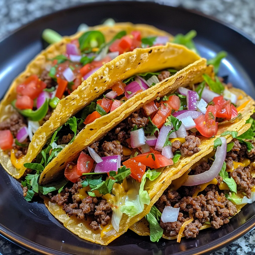 Side view of delicious Smash Burger Tacos filled with ground beef and cheese.