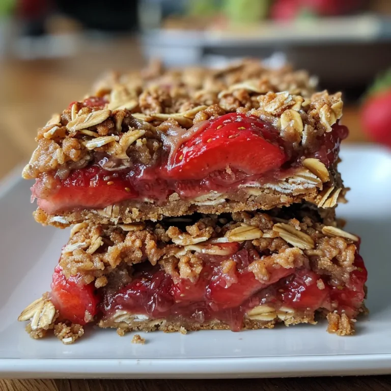 Rise and Shine with Easy Strawberry Oat Bars: A Breakfast Game-Changer A close-up of golden-brown Strawberry Oat Bars with visible strawberry chunks.