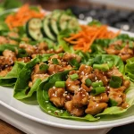 Juicy Teriyaki Chicken wrapped in fresh lettuce cups with colorful toppings.