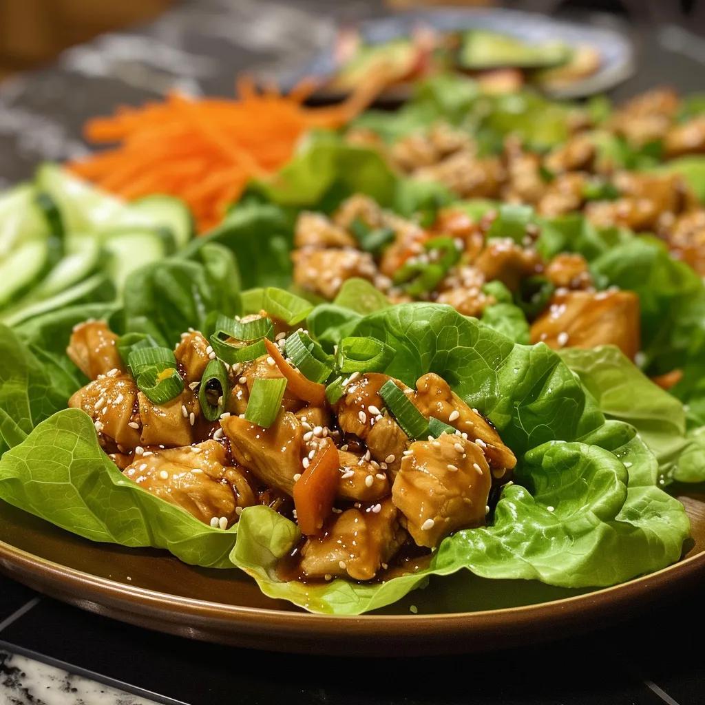 Side view of Teriyaki Chicken Lettuce Cups featuring vibrant vegetables and glistening sauce.