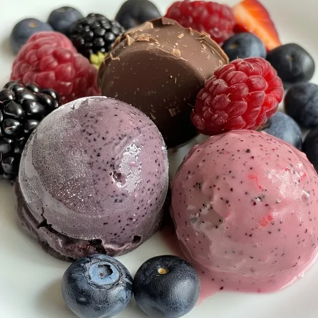 Juicy Frozen Berry Yogurt Bites with dark chocolate drizzle, showcasing fresh seasonal fruits.