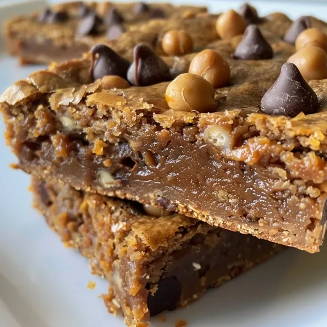 Close-up shot of delicious gluten-free blondie bars with chocolate chips, showcasing a moist texture.