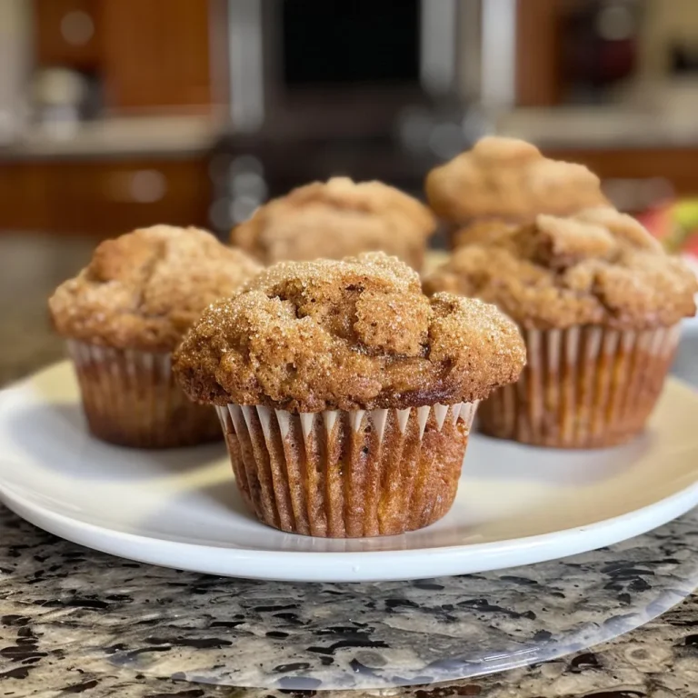 Close-up view of freshly baked apple cinnamon muffins with a golden-brown crust.