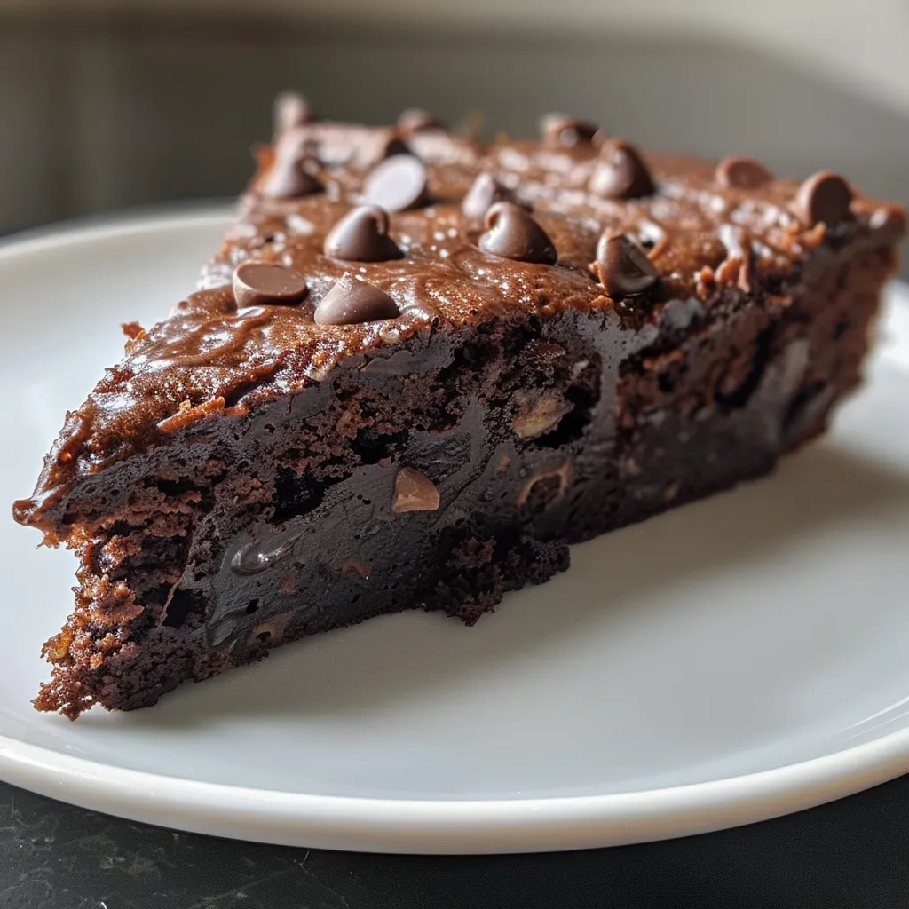 Slice of chocolate banana cake revealing chocolate chips and light frosting on the side.