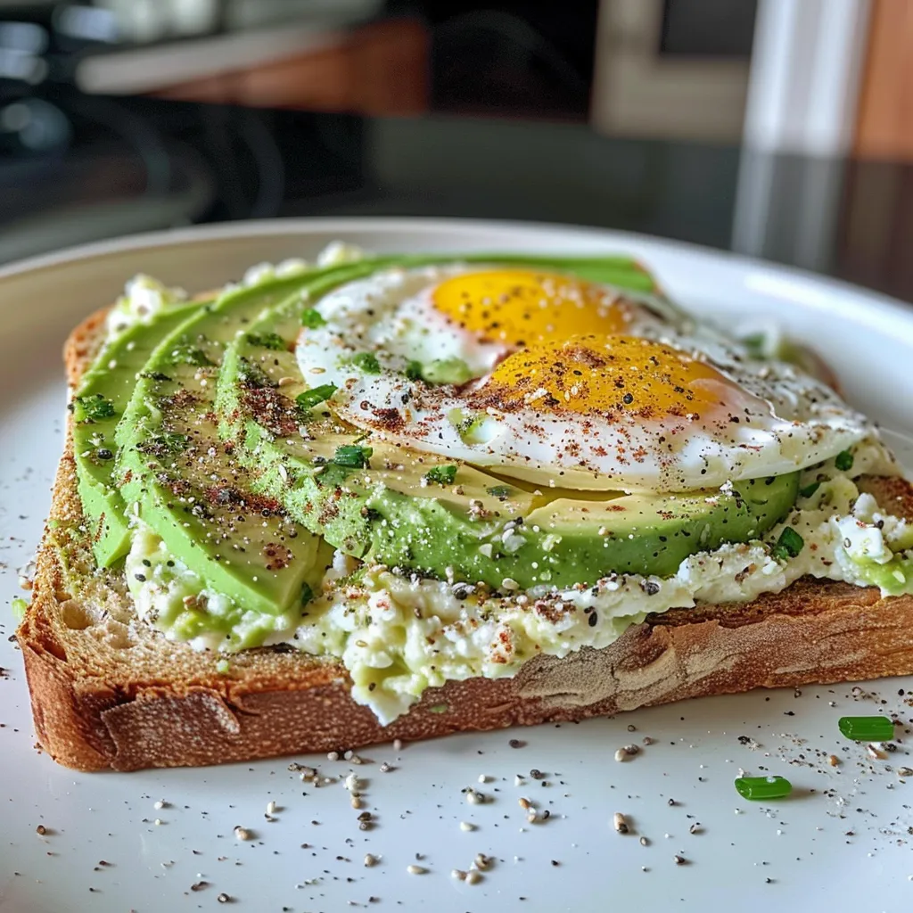 A vibrant Cottage Cheese Avocado Toast featuring creamy cottage cheese and sliced avocado.