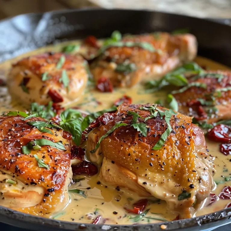 Close-up view of Creamy Sun-Dried Tomato Chicken with a rich sauce.