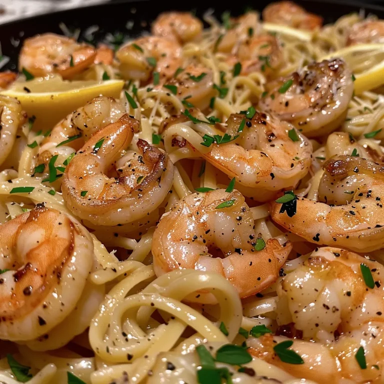 Zesty Delight: Whip Up Easy Lemon Garlic Butter Shrimp Pasta Tonight! Close-up of a fork twirling lemon garlic butter shrimp pasta with fresh parsley on top.