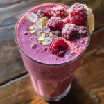 Close-up of a creamy Greek yogurt berry smoothie in a glass.
