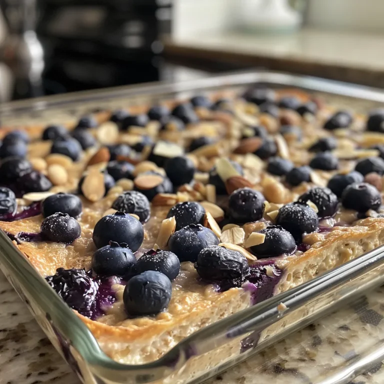 Close-up view of a baked dish featuring blueberries and cottage cheese.