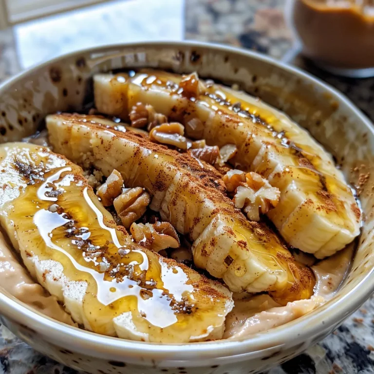 Close-up view of a caramelized banana bowl topped with Greek yogurt and nuts.