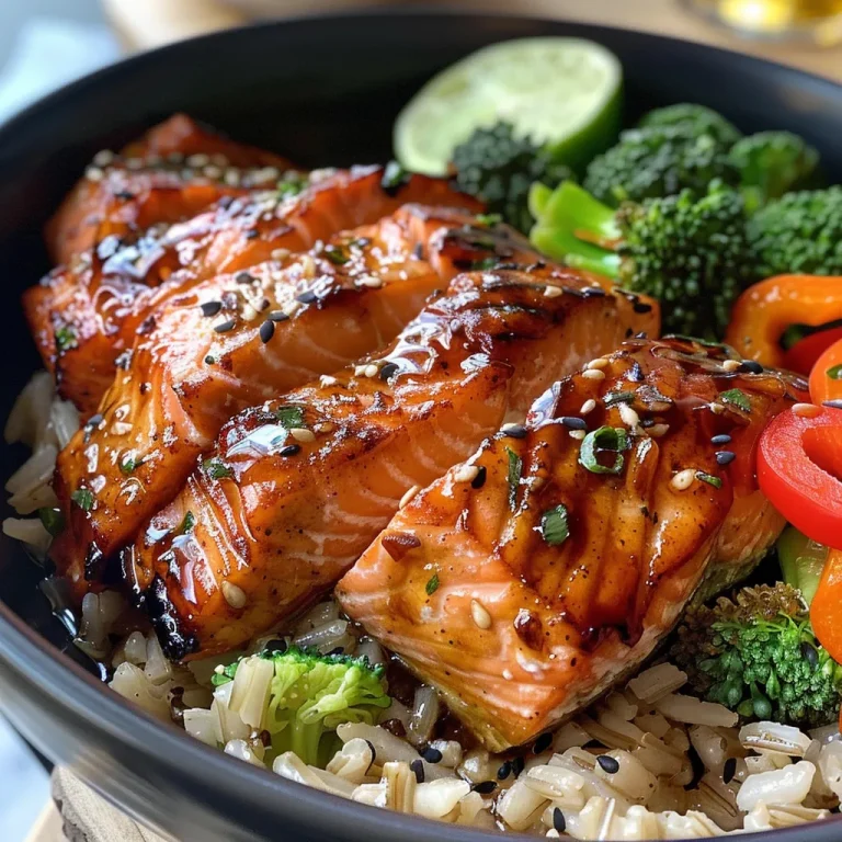 Spice Up Your Dinner: The Hot Honey Crispy Salmon Bowl You’ll Crave A close-up side view of a vibrant Hot Honey Crispy Salmon Bowl with salmon, rice, and vegetables.