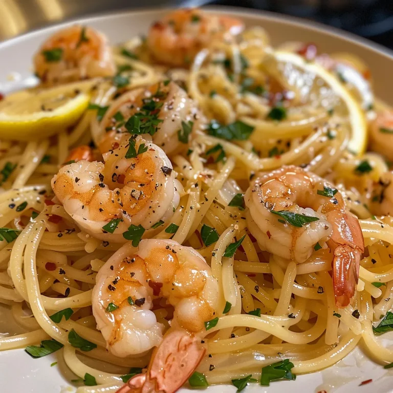 Close-up image of Lemon Butter Garlic Shrimp Pasta with vibrant ingredients.
